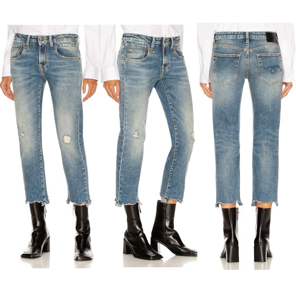 R13 Women’s Cropped Distressed Blue Denim Jeans